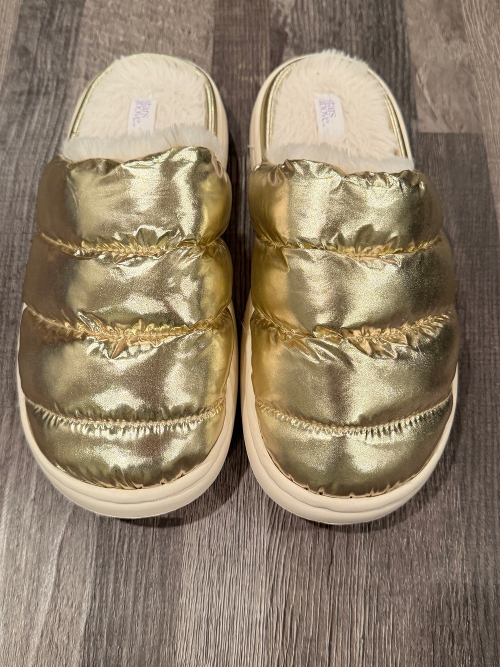 Metallic Gold Puffer Slip-On Shoes